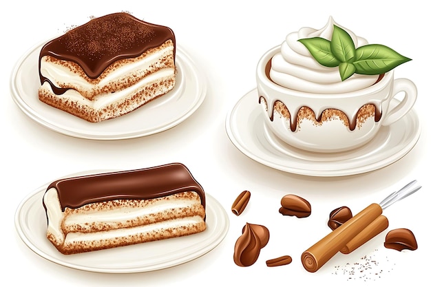 Photo delicious tiramisu dessert with coffee and chocolate sauce