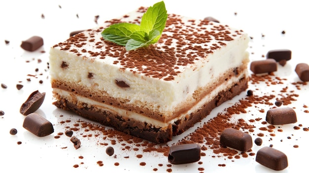 Delicious Tiramisu Dessert with Fresh Mint and Cocoa Powder