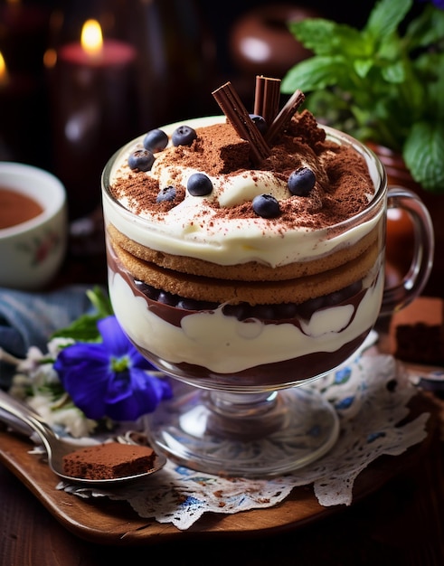 Delicious tiramisu with cocoa biscuits cookies