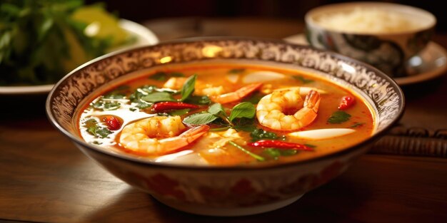 Delicious tom yum soup dish in thailand restaurant generative ai