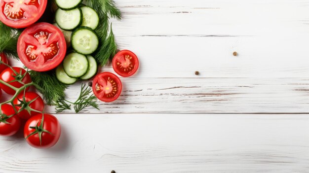 Delicious Tomato and Cucumber Food Combination Photorealistic Horizontal Background Crispy Summer Salad Ai Generated Backdrop with Copyspace Aromatic Tomato and Cucumber Food Combination