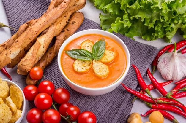 Delicious Tomato soup in a white bowl