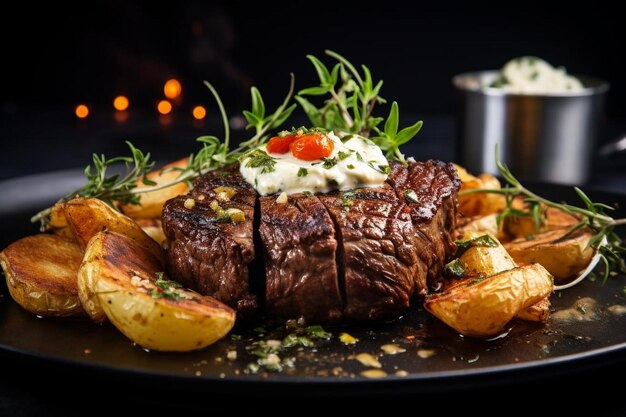 Delicious Top Round Petite Steak with Baked Potato Pleasure