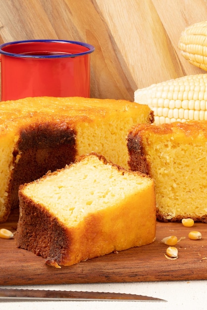 Delicious and traditional Brazilian corn cake (bolo de milho).