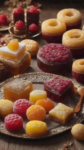 Delicious traditional jewish sweets on a table