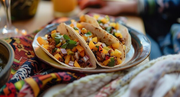 Delicious traditional Mexican food tacos in a cozy home ready for dinner