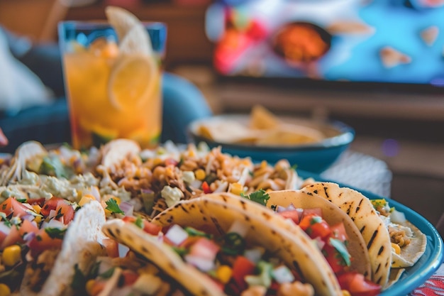 Foto deliziosi tacos tradizionali messicani in una casa accogliente pronti per la cena