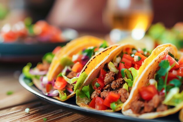 Photo delicious traditional mexican food tacos in a cozy home ready for dinner