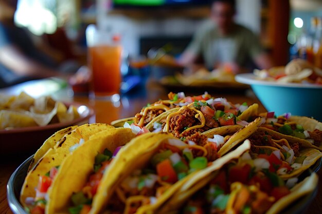 Delicious traditional Mexican food tacos in a cozy home ready for dinner