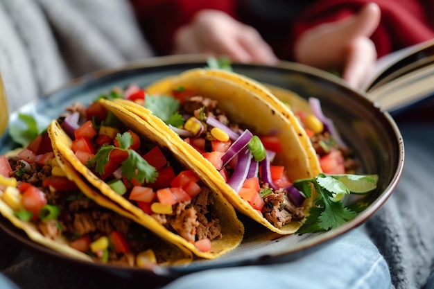 Delicious traditional Mexican food tacos in a cozy home ready for dinner