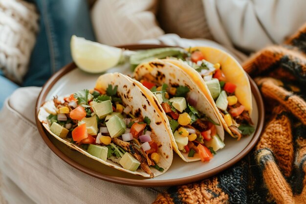 Delicious traditional Mexican food tacos in a cozy home ready for dinner