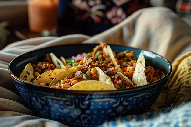 写真 美味しい伝統的なメキシコ料理のタコ居心地の良い家で夕食の準備ができています
