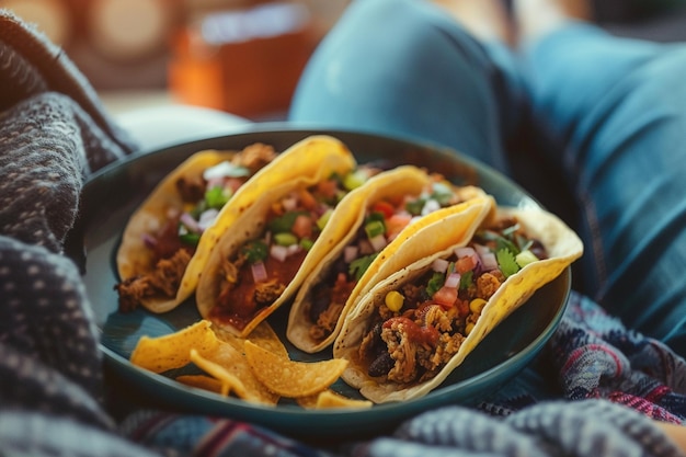 写真 美味しい伝統的なメキシコ料理のタコ居心地の良い家で夕食の準備ができています