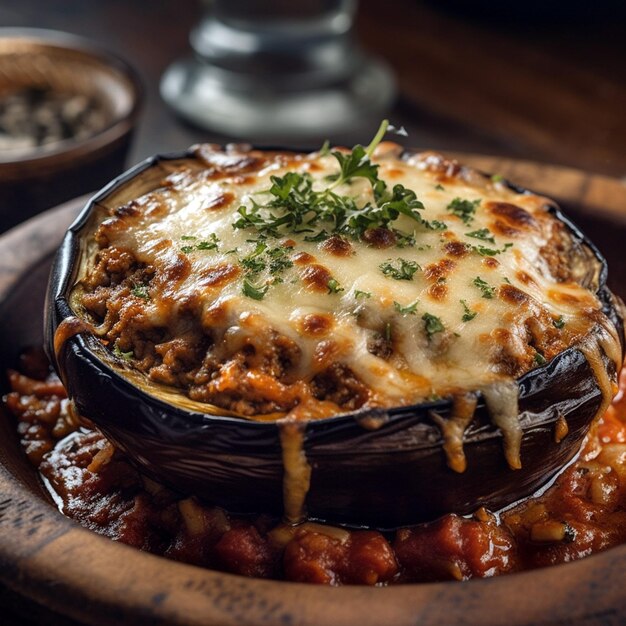 Delicious traditional moussaka stuffed eggplant