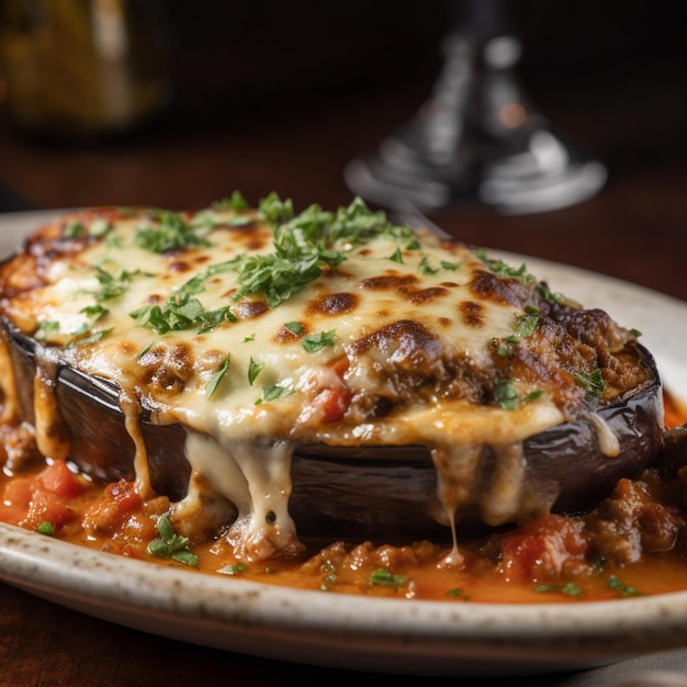 Delicious traditional moussaka stuffed eggplant