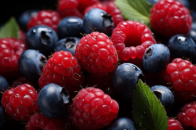 Delicious treat still life of raspberries and blueberries