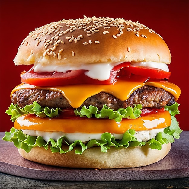 A delicious triple meat burger with cheese Generative AI