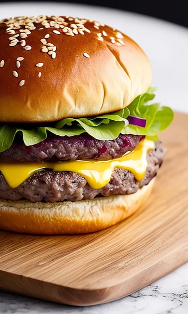 a delicious triple meat burger with yellow cheese accompanied on the rocks cheese thick beef burge