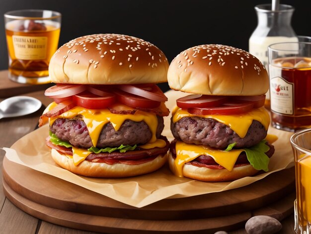 Foto un delizioso hamburger a carne tripla