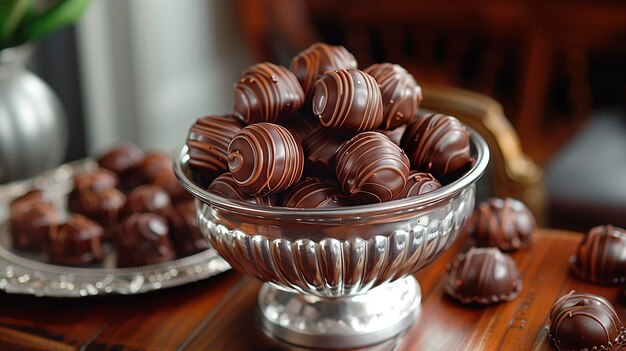 Photo delicious truffled chocolate candies with milk chocolate