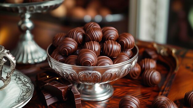 Photo delicious truffled chocolate candies with milk chocolate