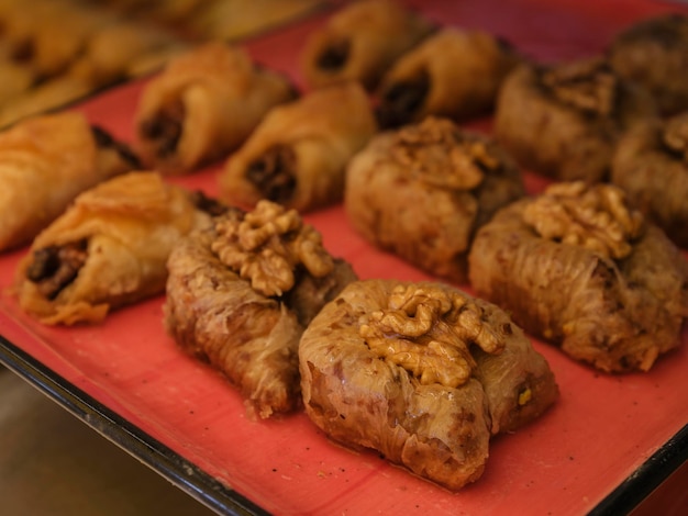 Delicious Turkish baklava in a patisserie