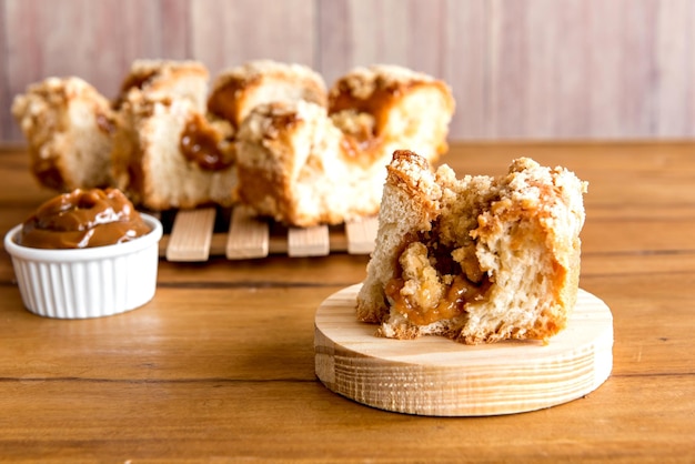 Delicious typical south brazilian dessert cuca filled with dulce de leche