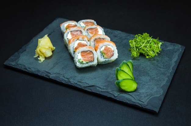 Delicious Uramaki on slate plate