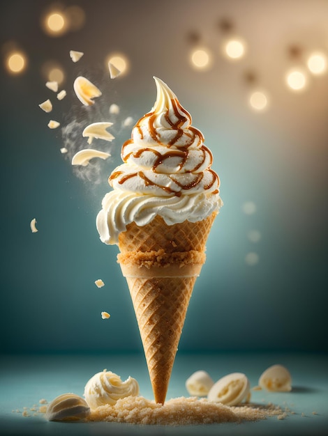 Delicious vanilla ice cream cone is a classic summertime treat crispy waffle cone filled with cream