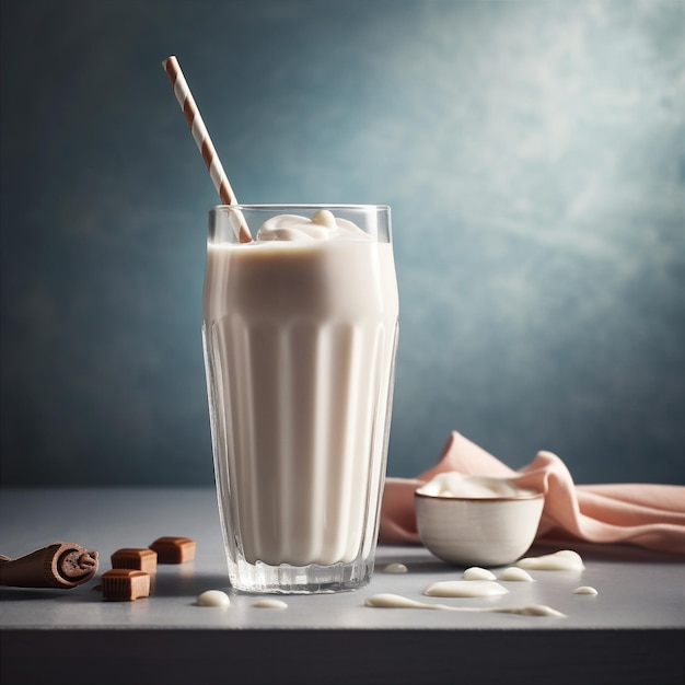Delicious vanilla milkshake served in a tall glass topped with whipped cream ai generated