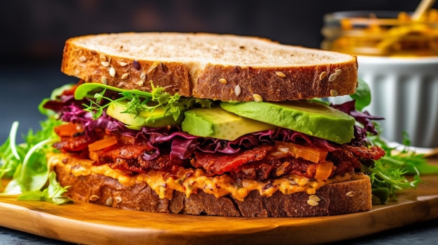 Delicious vegan sandwich with a crunchy texture