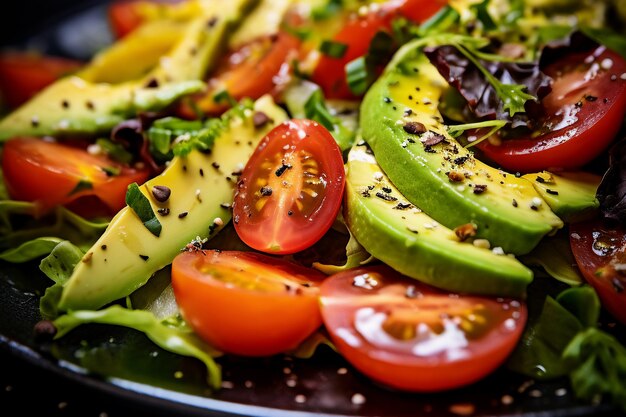 Delicious vegetables salad macro photo