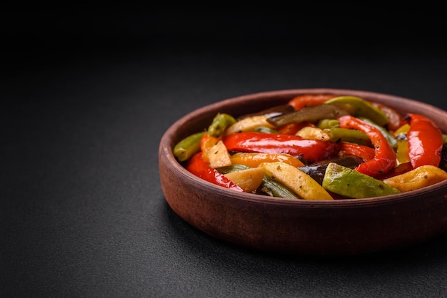 Delicious vegetables steamed peppers asparagus beans and potatoes