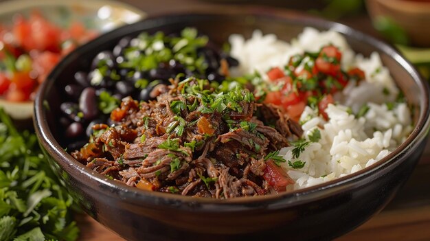 Photo delicious venezuelan pabellon criollo bowl on table