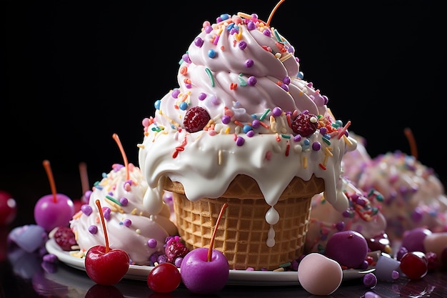 Delicious Vibrant Ice Cream Cone with Sprinkles and Drips