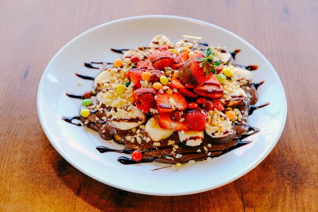 Delicious waffle with chocolate sauce