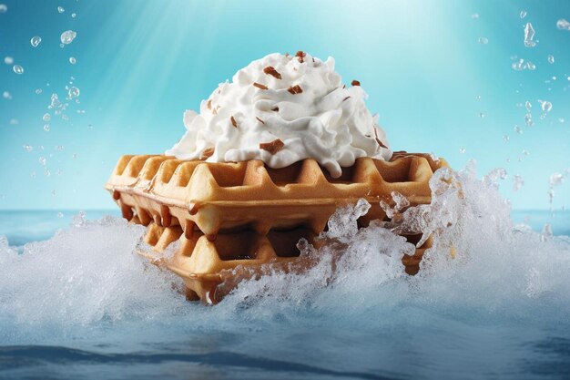 Photo delicious waffle with ice