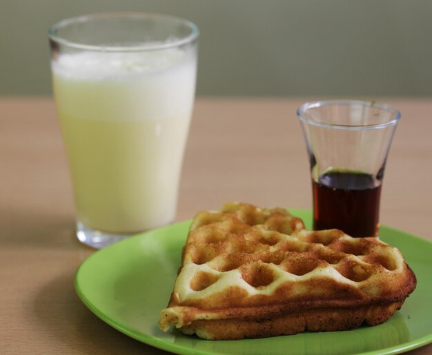 Delicious waffle with milk