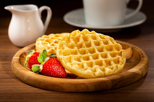 Delicious waffles Plate with baked waffles on the table