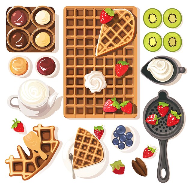 Photo delicious waffles with fresh fruit and cream for breakfast