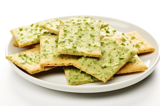 Delicious wasabi crackers isolated on white background