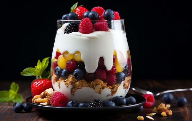 Delicious Yogurt Granola Parfait met Nutty Goodness Generative AI