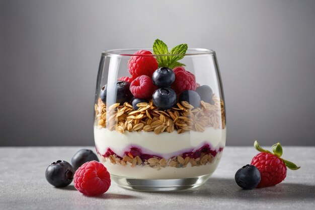 Delicious yogurt parfaits with fruits and oats