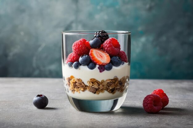 Delicious yogurt parfaits with fruits and oats