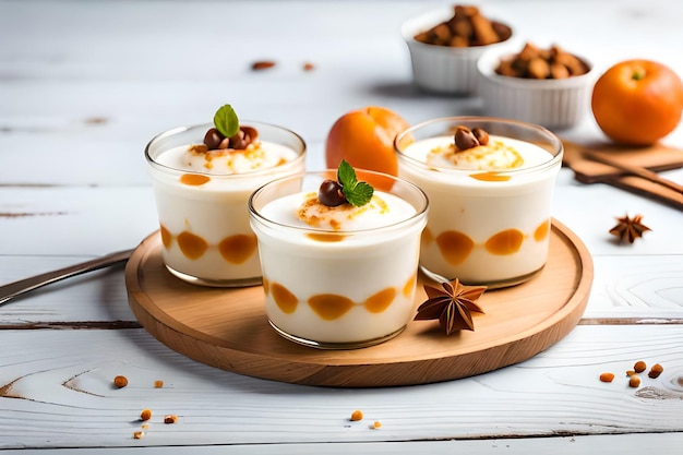 Delicious yogurt pudding with caramel On a white background