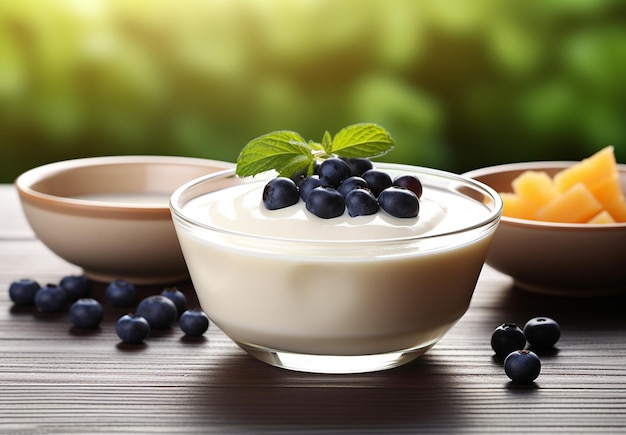 Delicious yogurt with fresh berries in a glass