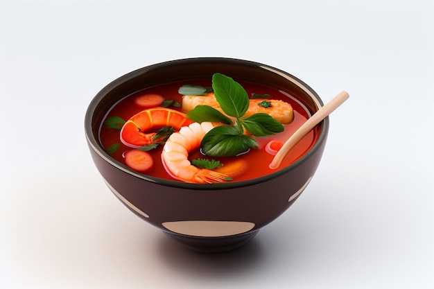 Delicious yum soup with shrimp in a bowl on white background generative AIGenerated