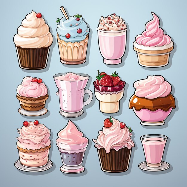 Photo delicious yummy vector cupcakes isolated on white background cartoon tasty cupcakes in bright colors