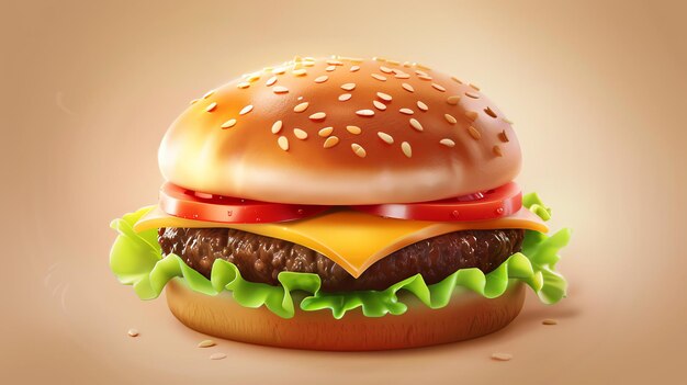 A deliciouslooking hamburger with all the fixings including lettuce tomato cheese and a sesame seed bun