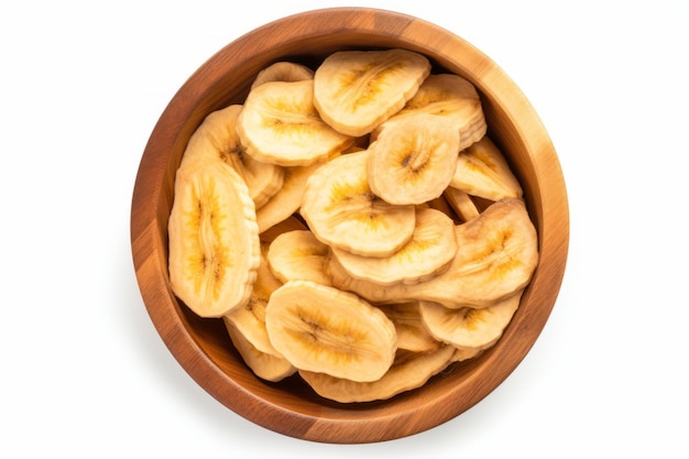 Deliciously Crispy Dried Banana Chips A Tempting Treat in a Wooden Bowl